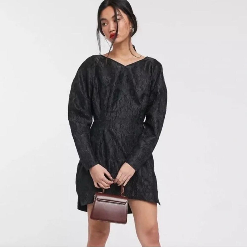 & Other Stories Stockholm Atelier Structured Floral Jacquard Puff Sleeve Dress
